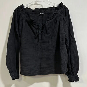 Zara - black, crepe cropped blouse, xs
